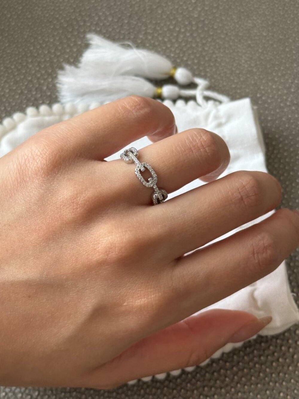 Objekts Sterling Silver Pave Chain Link Ring Size 5.5